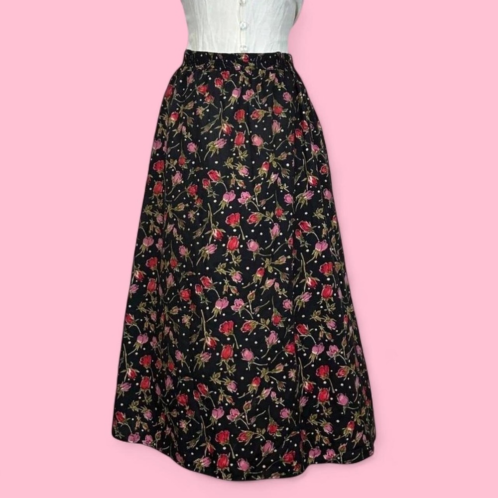 Vintage Floral Polka Dot Midi Skirt Womens M Cottagecore Feminine